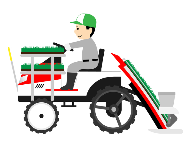 田植え機を運転する男性のイラスト